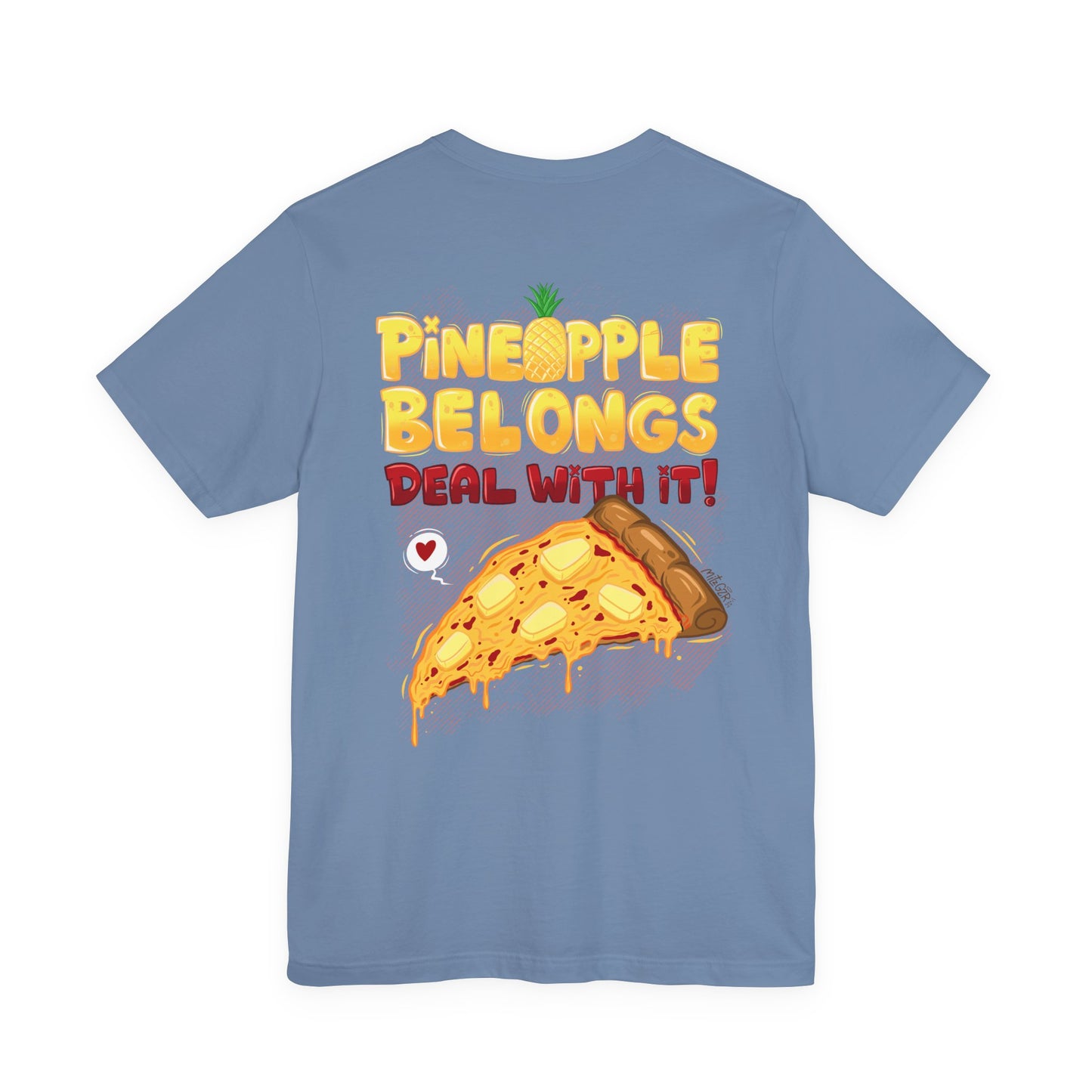 Pineapple Belongs | pizza shirt | funny back print tee | cartoon food T-shirt | unisex streetwear