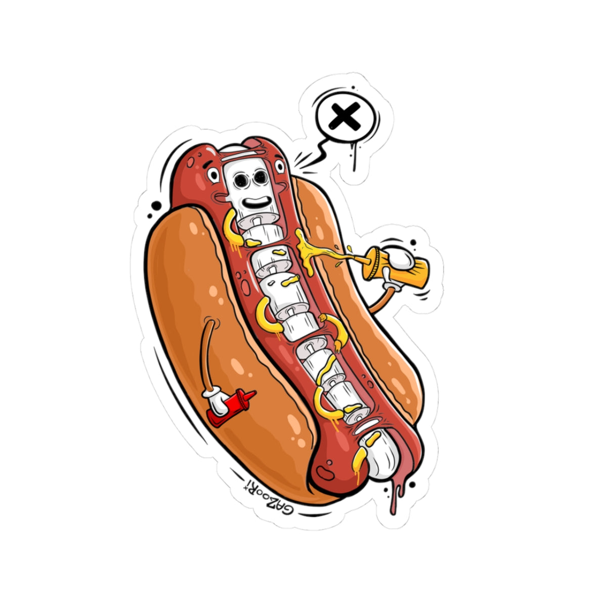 Hot Dog Skeleton Sticker | Funny Vinyl Sticker | Cartoon Laptop Decal | Street Art Style Accessory