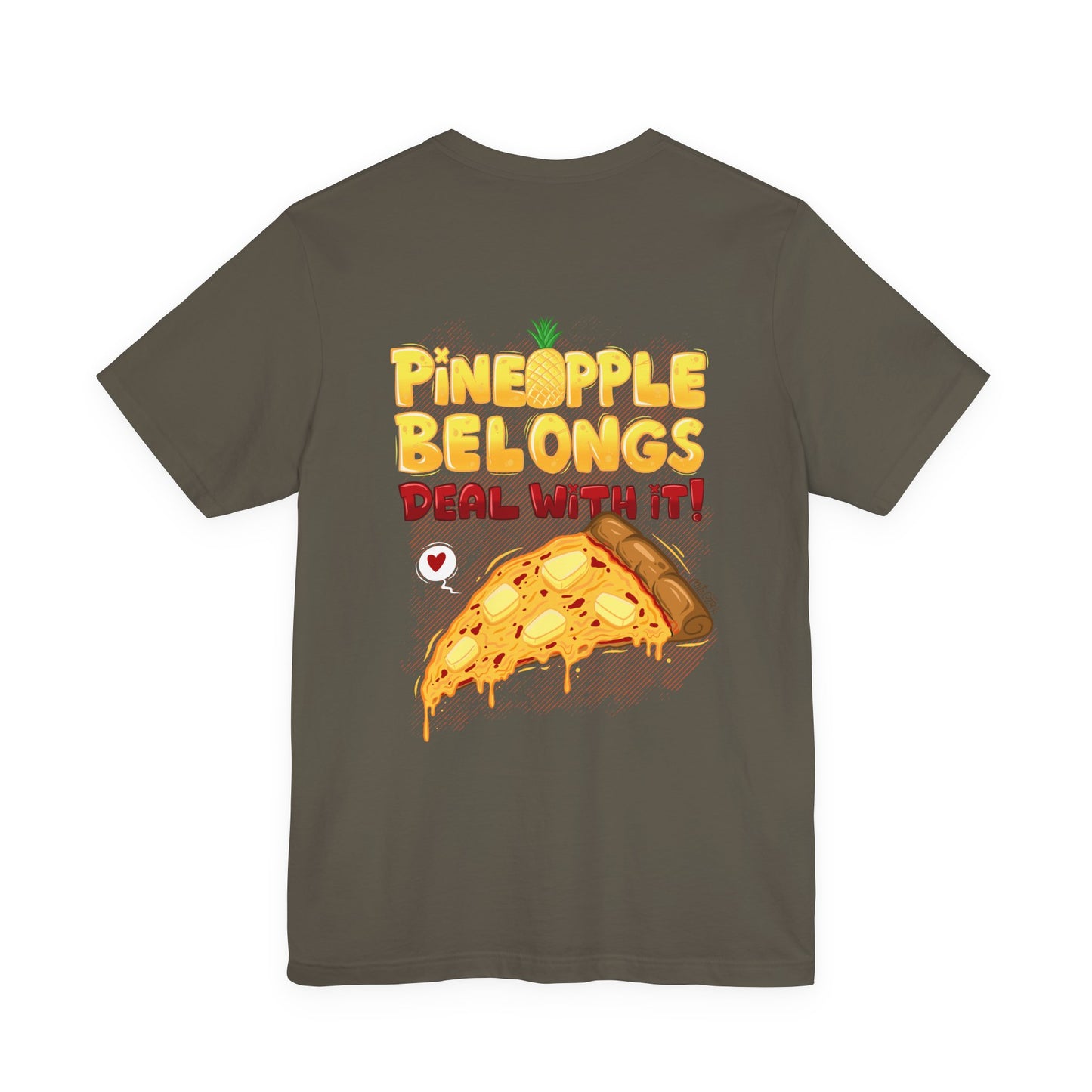 Pineapple Belongs | pizza shirt | funny back print tee | cartoon food T-shirt | unisex streetwear