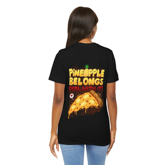 Pineapple Belongs | pizza shirt | funny back print tee | cartoon food T-shirt | unisex streetwear
