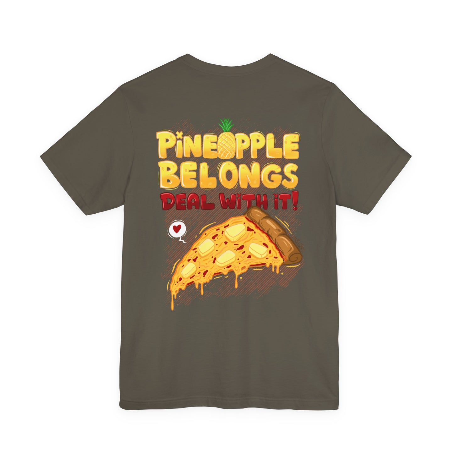 Pineapple Belongs | pizza shirt | funny back print tee | cartoon food T-shirt | unisex streetwear
