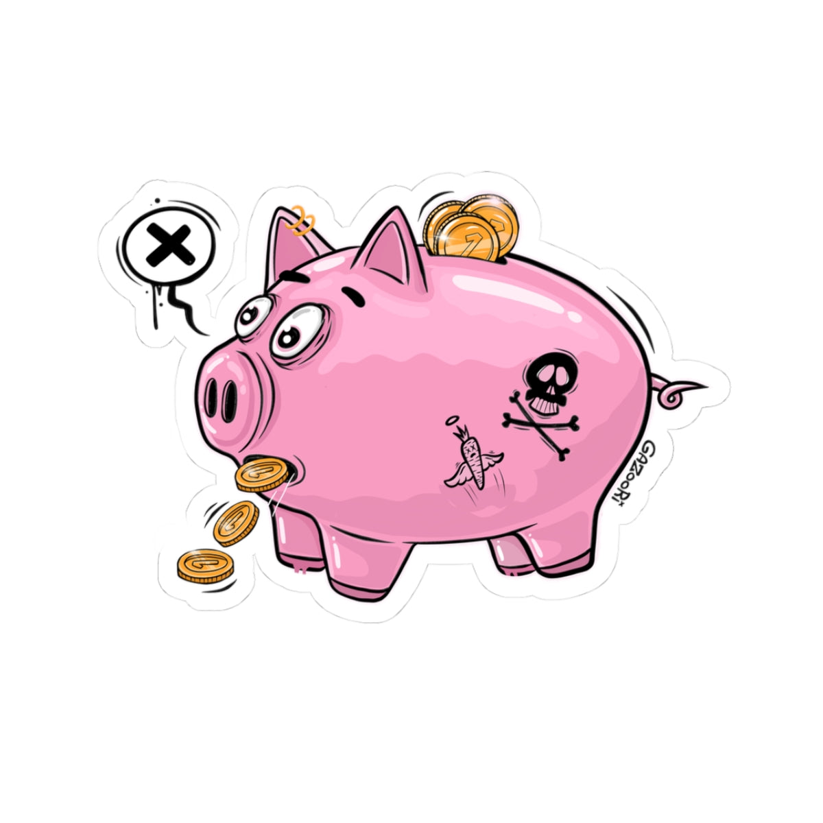 Piggy Bank Sticker | Funny Vinyl Sticker | Cartoon Laptop Decal | Street Art Style Accessory