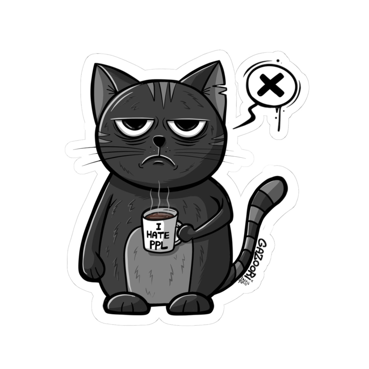 Grumpy Cat Sticker | Funny Vinyl Sticker | Cartoon Laptop Decal | Street Art Style Accessory