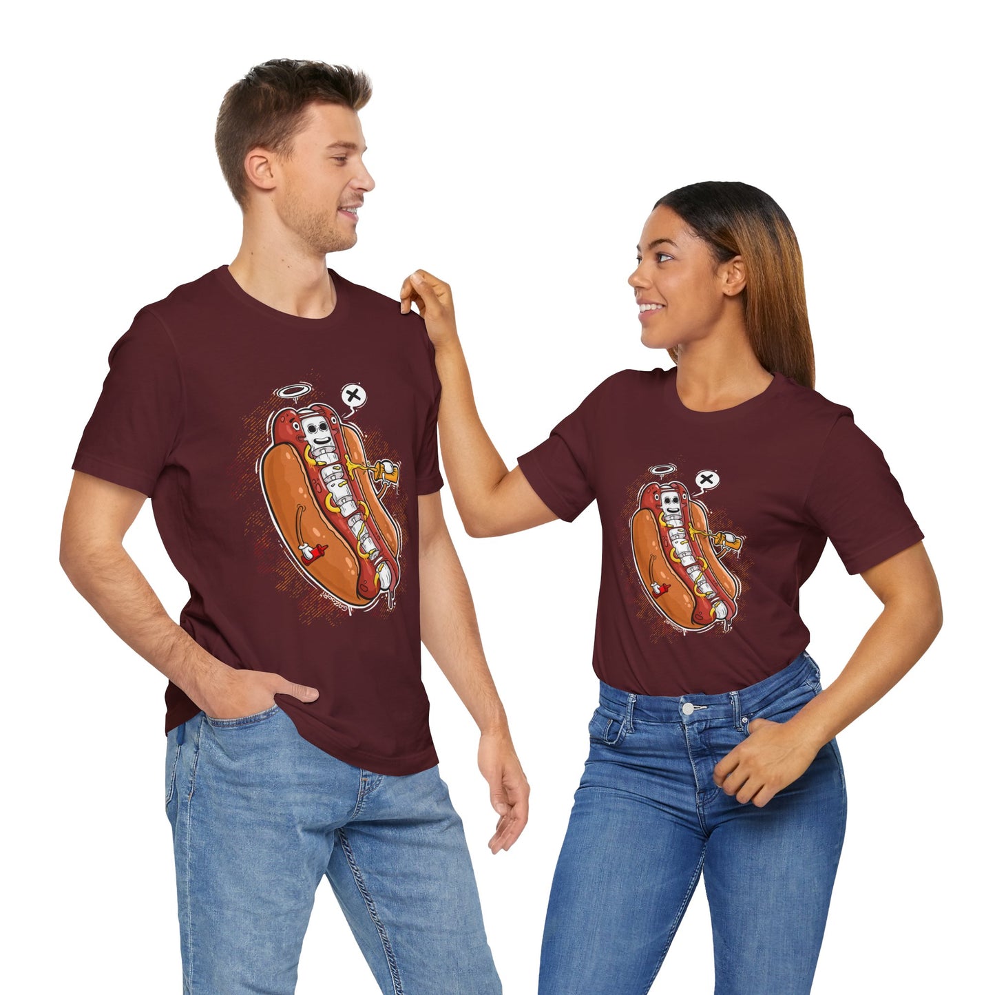 Funny Skeleton Hot Dog Unisex | Tee Hot Dog X-Ray | Funny Food Shirt | Cartoon Skeleton Tee | Gift for Friends
