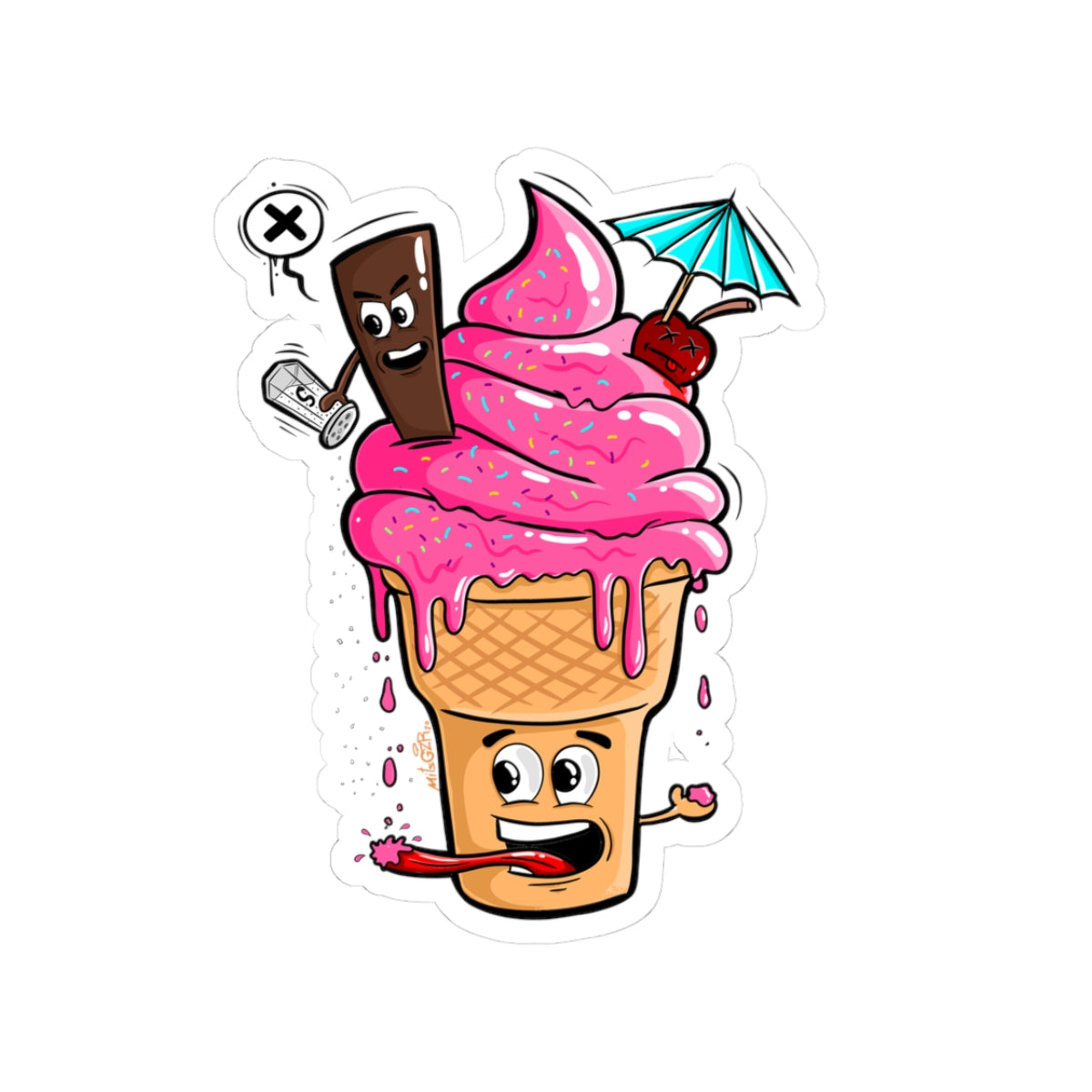 Ice Cream Chaos Sticker | Funny Vinyl Sticker | Cartoon Laptop Decal | Street Art Style Accessory