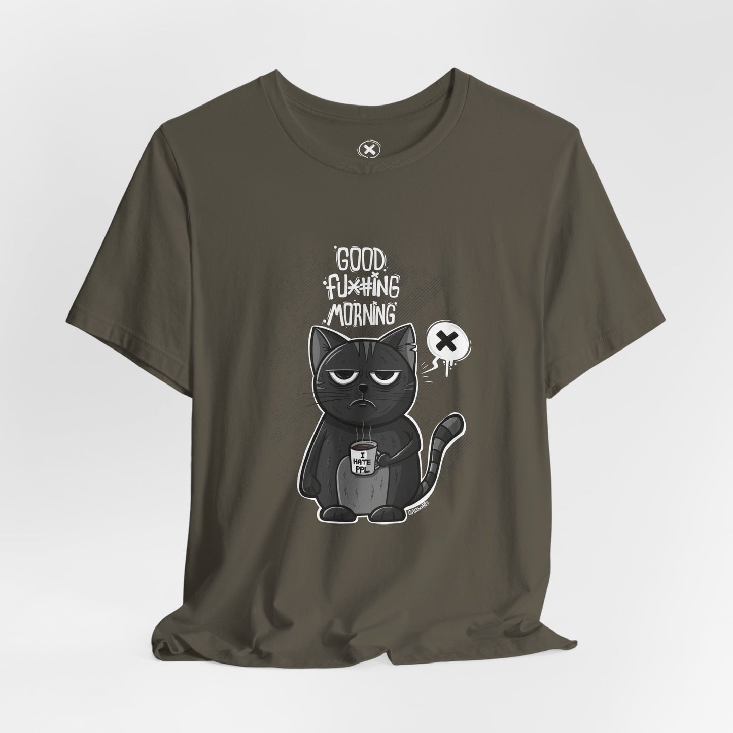 Grumpy Coffee Cat | Unisex Shirt | Streetwear | Cartoon Graphic Tee | Funny Gift