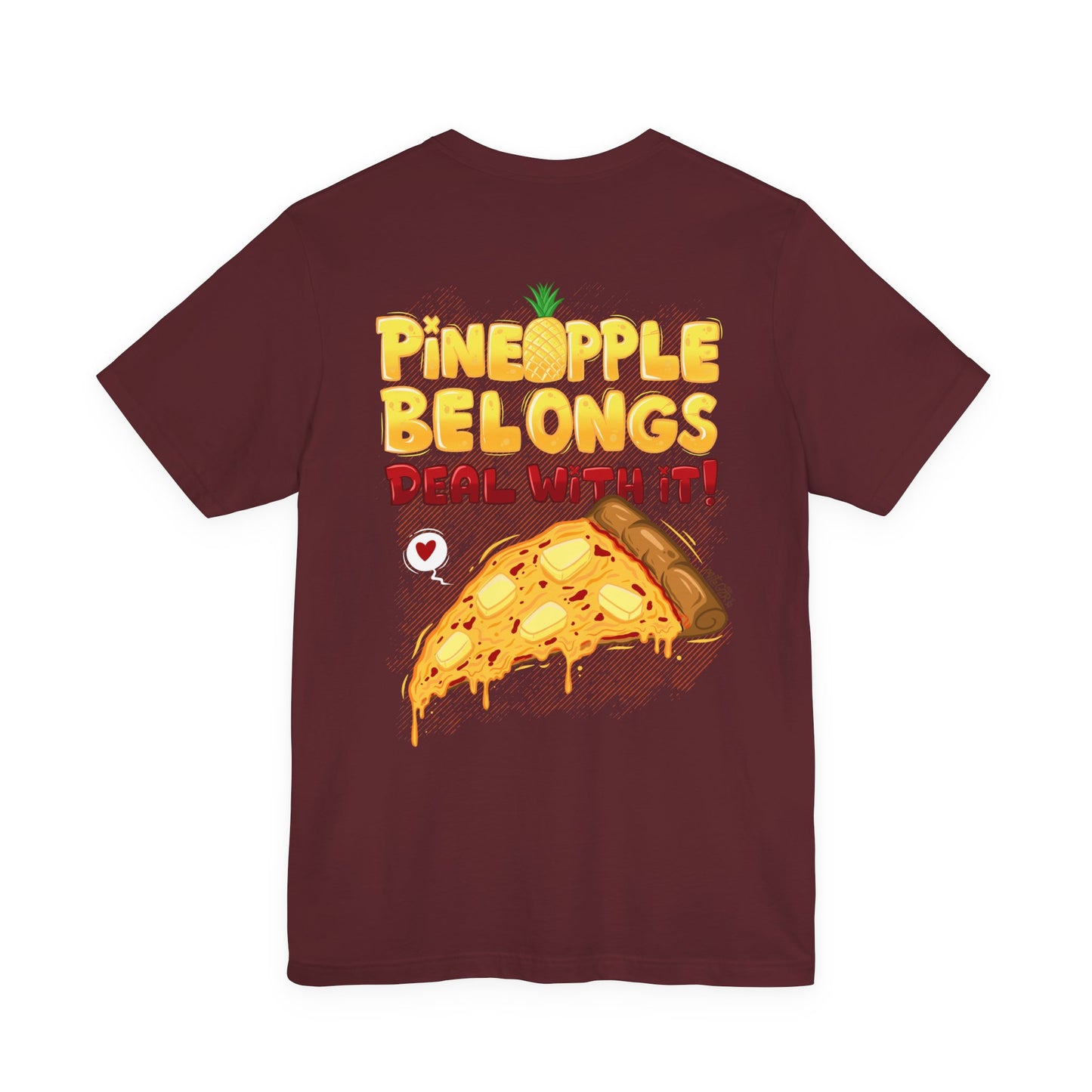Pineapple Belongs | pizza shirt | funny back print tee | cartoon food T-shirt | unisex streetwear