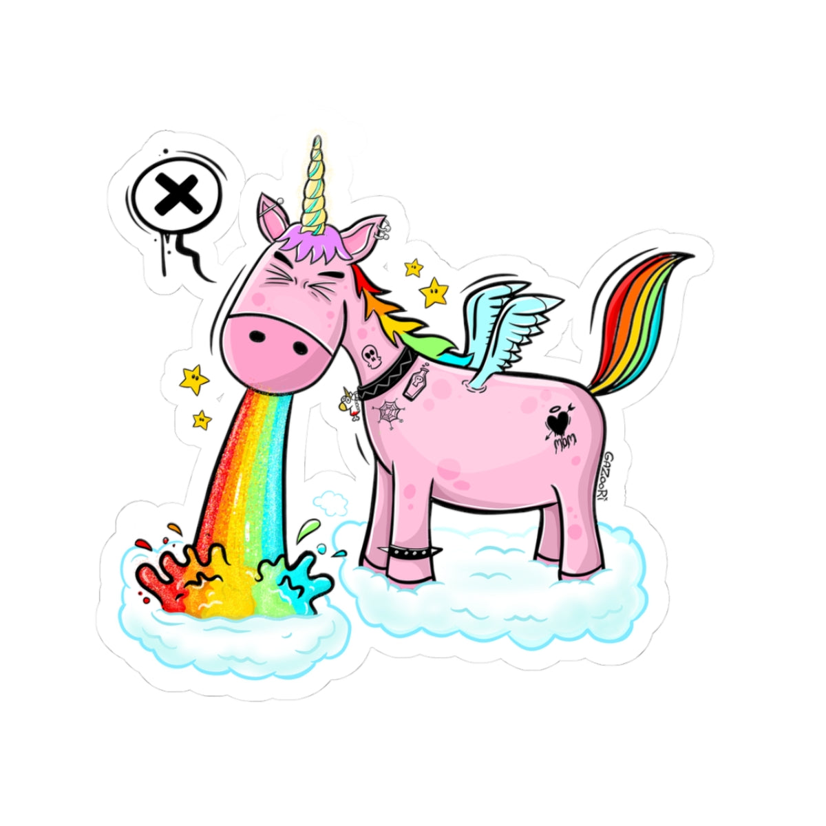 Rainbow Unicorn Sticker | Funny Vinyl Sticker | Cartoon Laptop Decal | Street Art Style Accessory