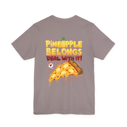 Pineapple Belongs | pizza shirt | funny back print tee | cartoon food T-shirt | unisex streetwear