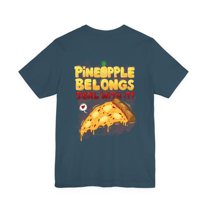 Pineapple Belongs | pizza shirt | funny back print tee | cartoon food T-shirt | unisex streetwear
