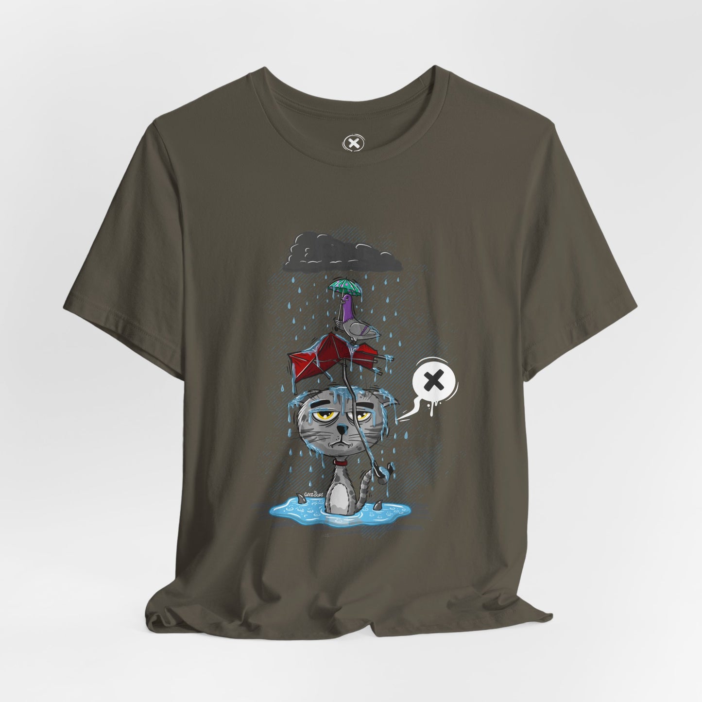 Grumpy Cat in the Rain | Unisex Shirt | Streetwear | Cartoon Graphic Tee | Funny Gift