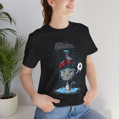 Grumpy Cat in the Rain | Unisex Shirt | Streetwear | Cartoon Graphic Tee | Funny Gift