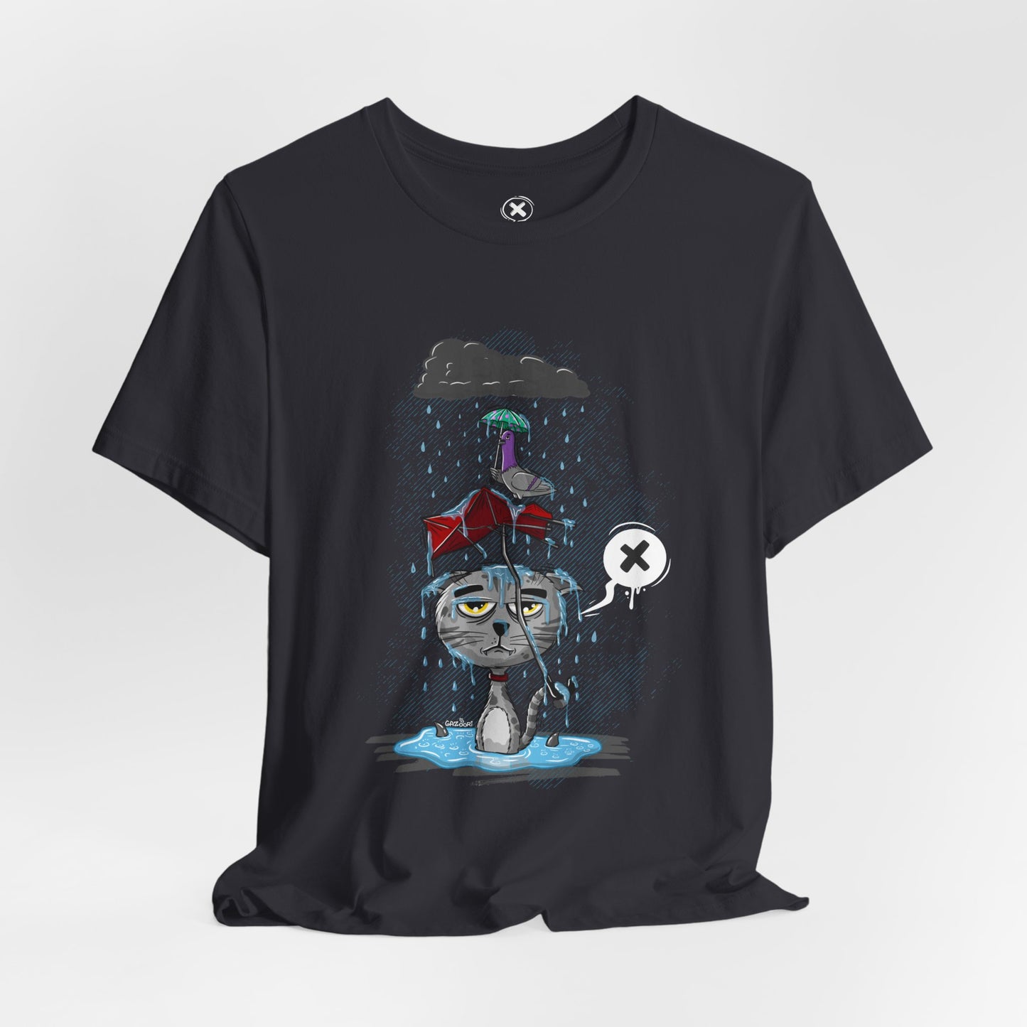Grumpy Cat in the Rain | Unisex Shirt | Streetwear | Cartoon Graphic Tee | Funny Gift