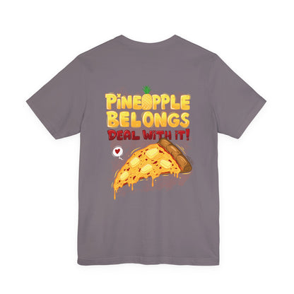 Pineapple Belongs | pizza shirt | funny back print tee | cartoon food T-shirt | unisex streetwear