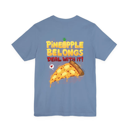 Pineapple Belongs | pizza shirt | funny back print tee | cartoon food T-shirt | unisex streetwear