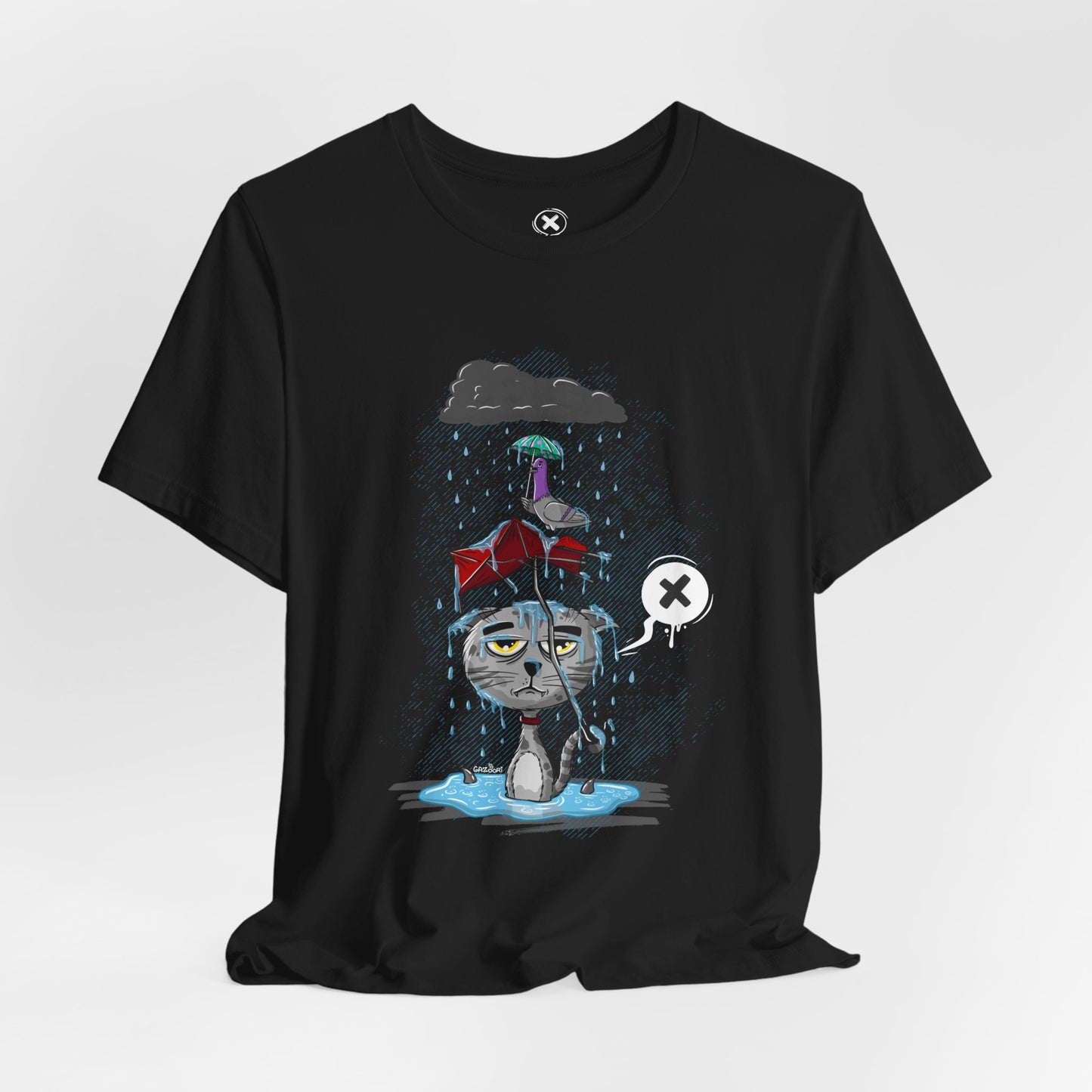 Grumpy Cat in the Rain | Unisex Shirt | Streetwear | Cartoon Graphic Tee | Funny Gift