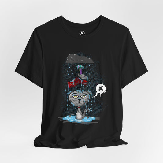 Grumpy Cat in the Rain | Unisex Shirt | Streetwear | Cartoon Graphic Tee | Funny Gift