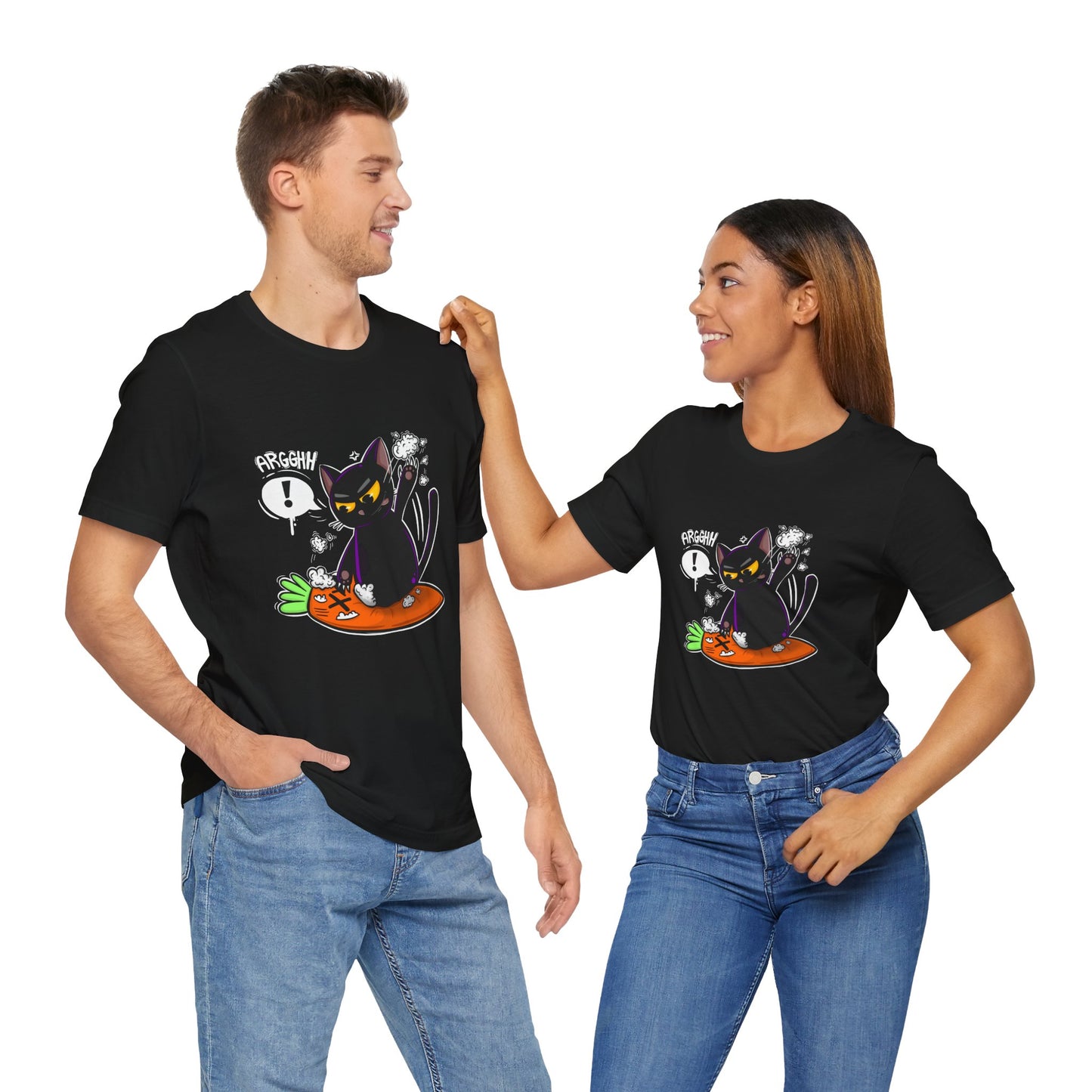 Angry Cat vs Carrot | Unisex Shirt | Streetwear | Cartoon Graphic Tee | Funny Gift
