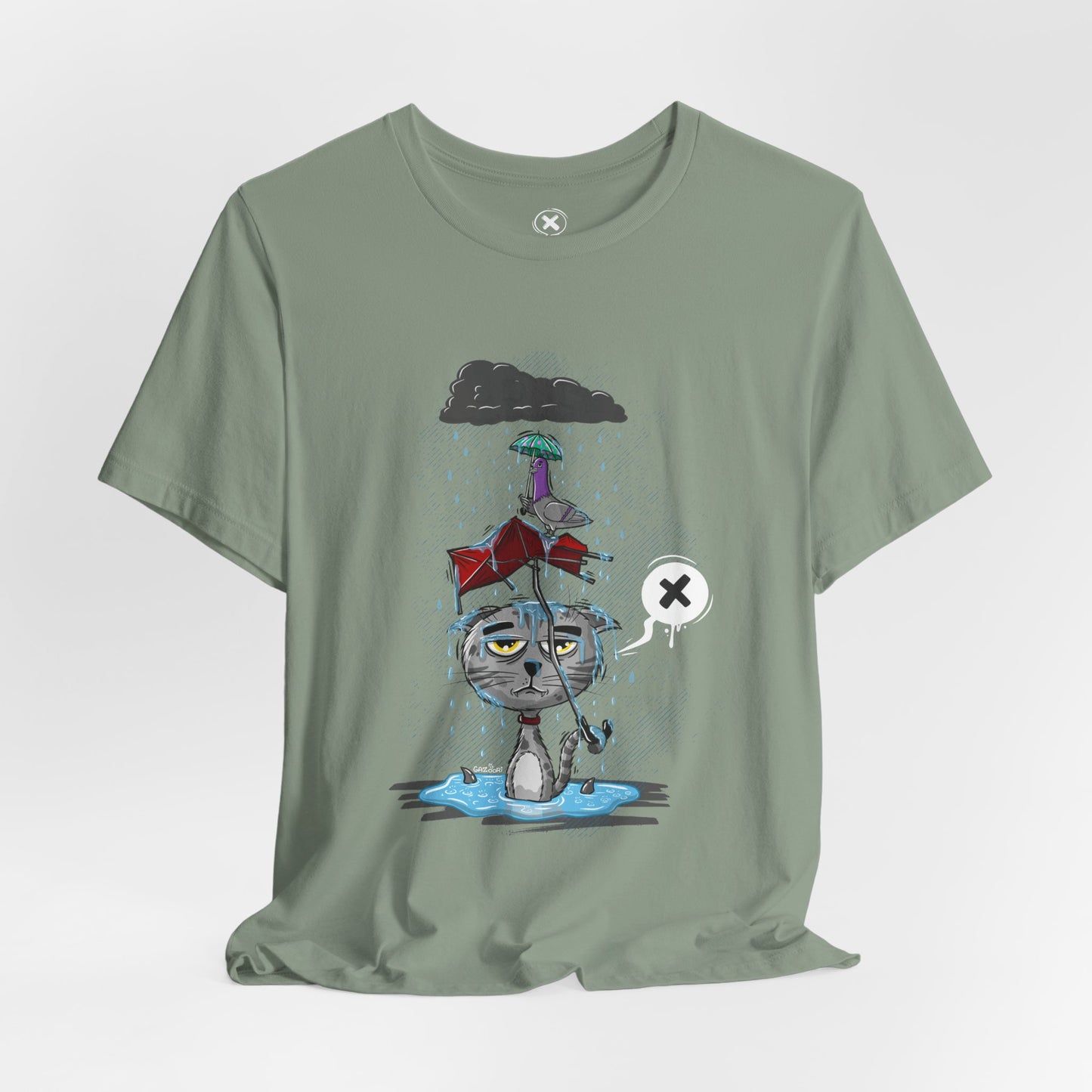 Grumpy Cat in the Rain | Unisex Shirt | Streetwear | Cartoon Graphic Tee | Funny Gift