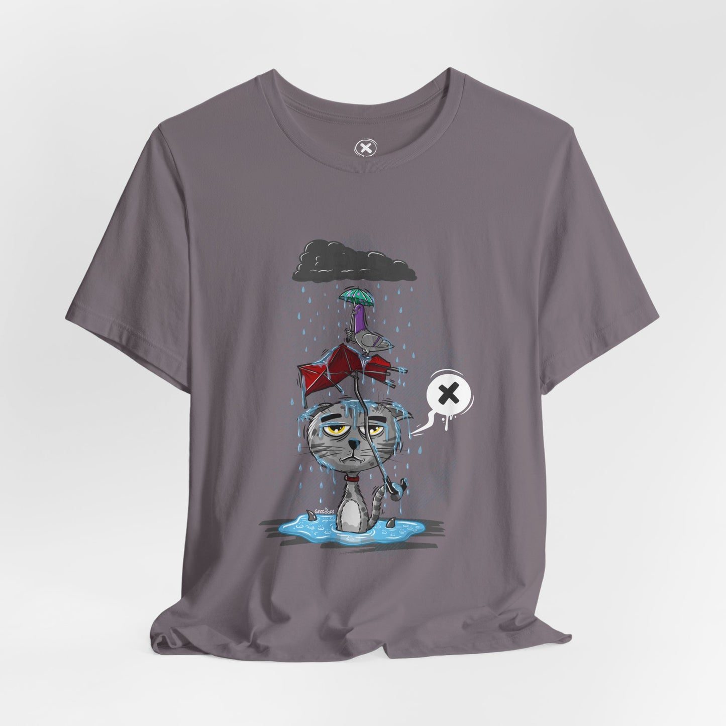 Grumpy Cat in the Rain | Unisex Shirt | Streetwear | Cartoon Graphic Tee | Funny Gift