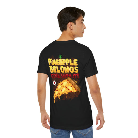 Pineapple Belongs | pizza shirt | funny back print tee | cartoon food T-shirt | unisex streetwear